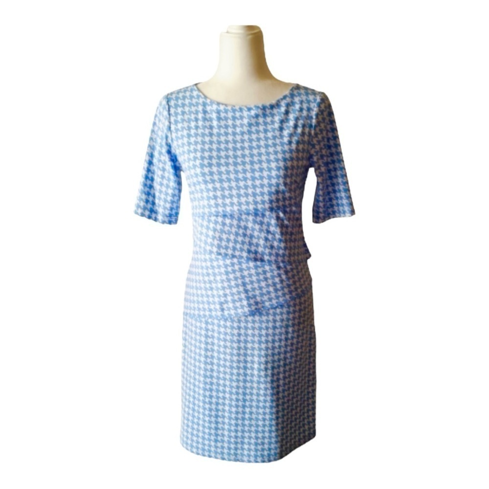 J. McLaughlin Nicola Paris Midi Dress in Blue and White Houndstooth